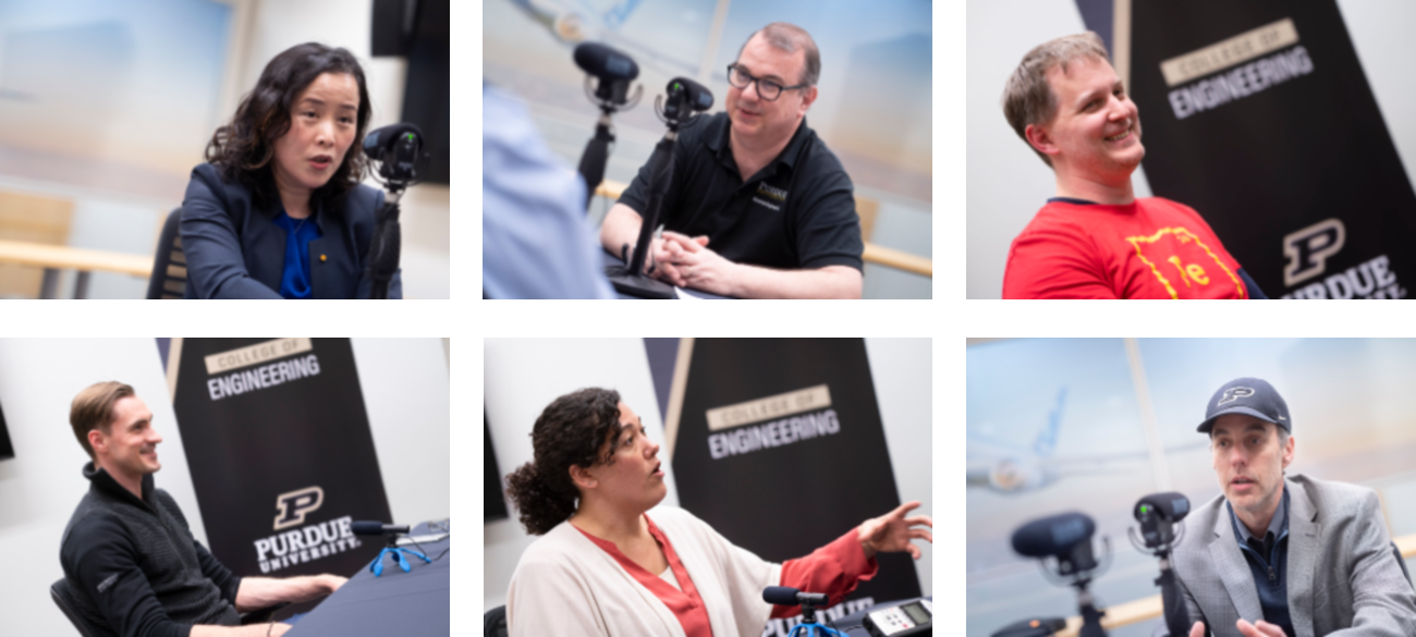 MSE Faculty. Top row, left to right: Haiyan Wang, Matt Krane, Jeff Youngblood. Bottom row, left to right: Davin Piercey, Chelsea Davis, Alejandro Strachan.